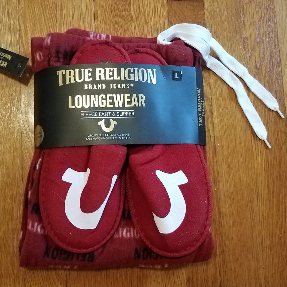 NEW True Religion Fleece Lounge Pants & Matching Fleece Slippers Sz Large